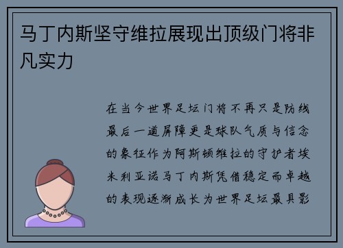 马丁内斯坚守维拉展现出顶级门将非凡实力